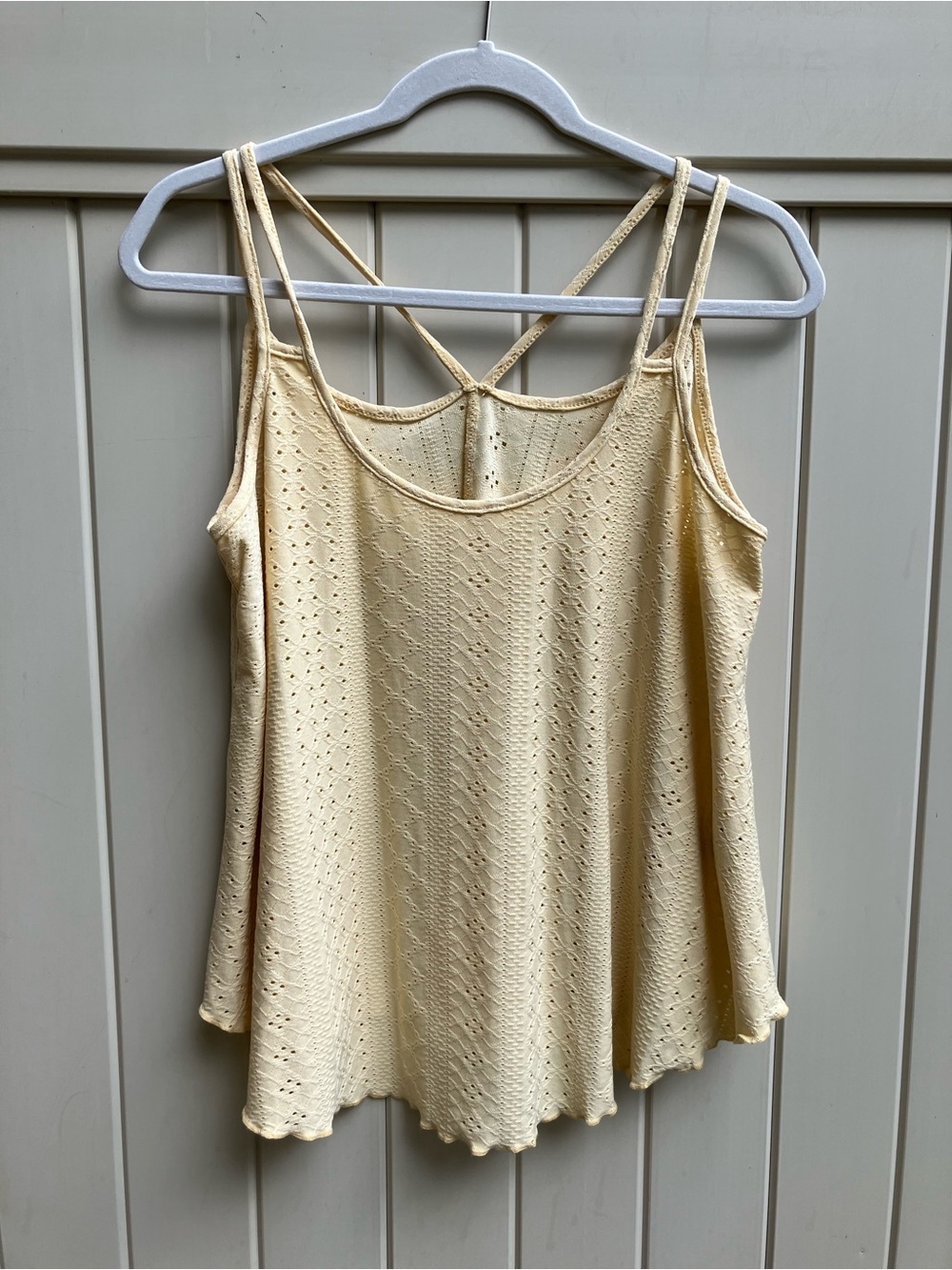 Butter yellow strappy eyelet tank Eurosummer scandi girl coquette breezy